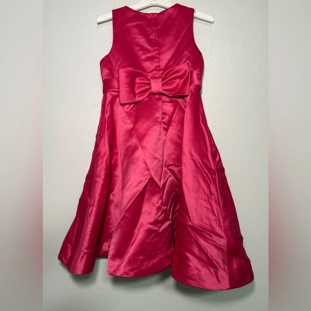 Janie and Jack Satin Party Dress Kids 4 Pink Excellent Back Bow Pleated Neck